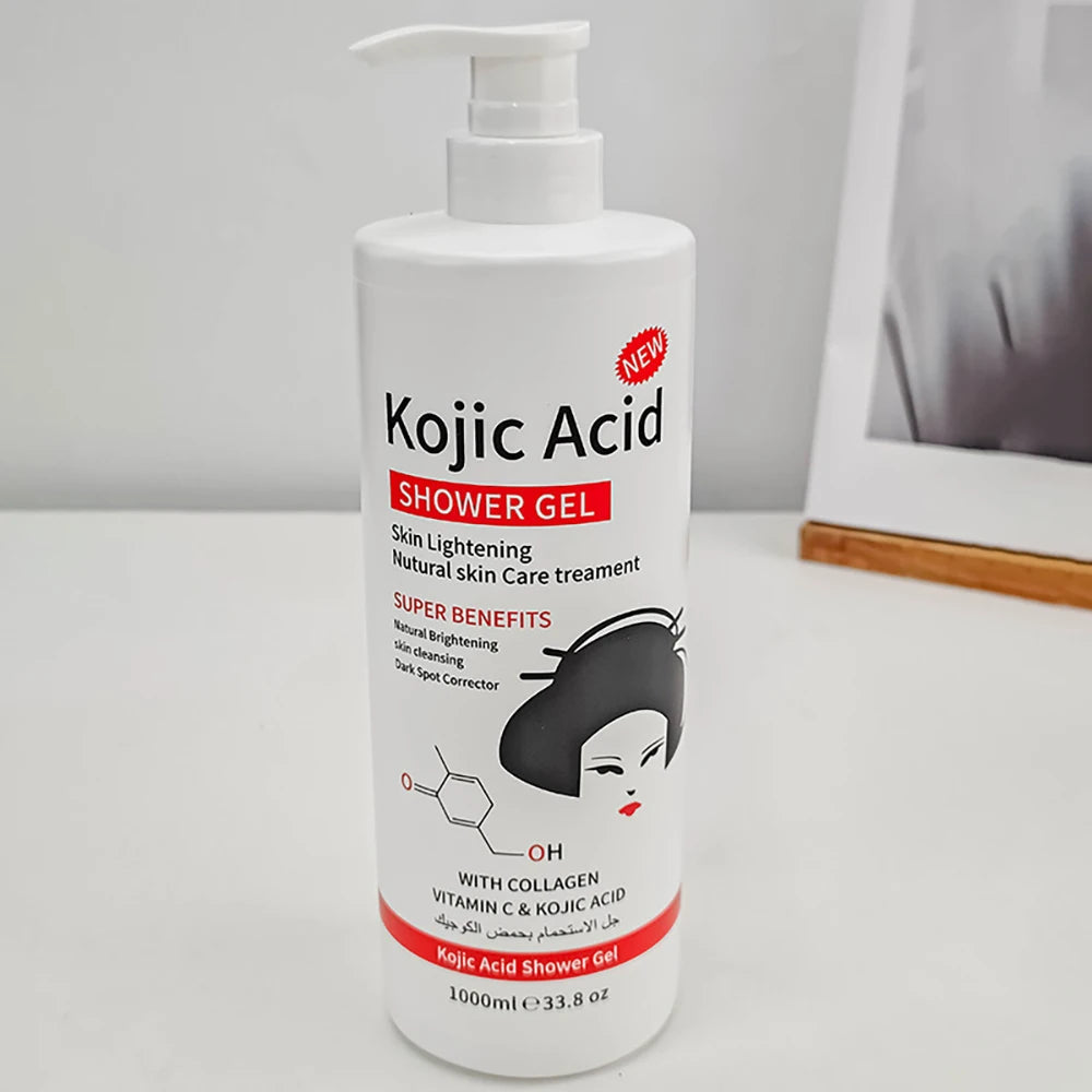 1000ml Kojic Acid Shower Gel Deep Cleansing Brighten Skin Body Wash Skin Whitening Exfoliator Body Care Moisturizing Skincare Halalzen