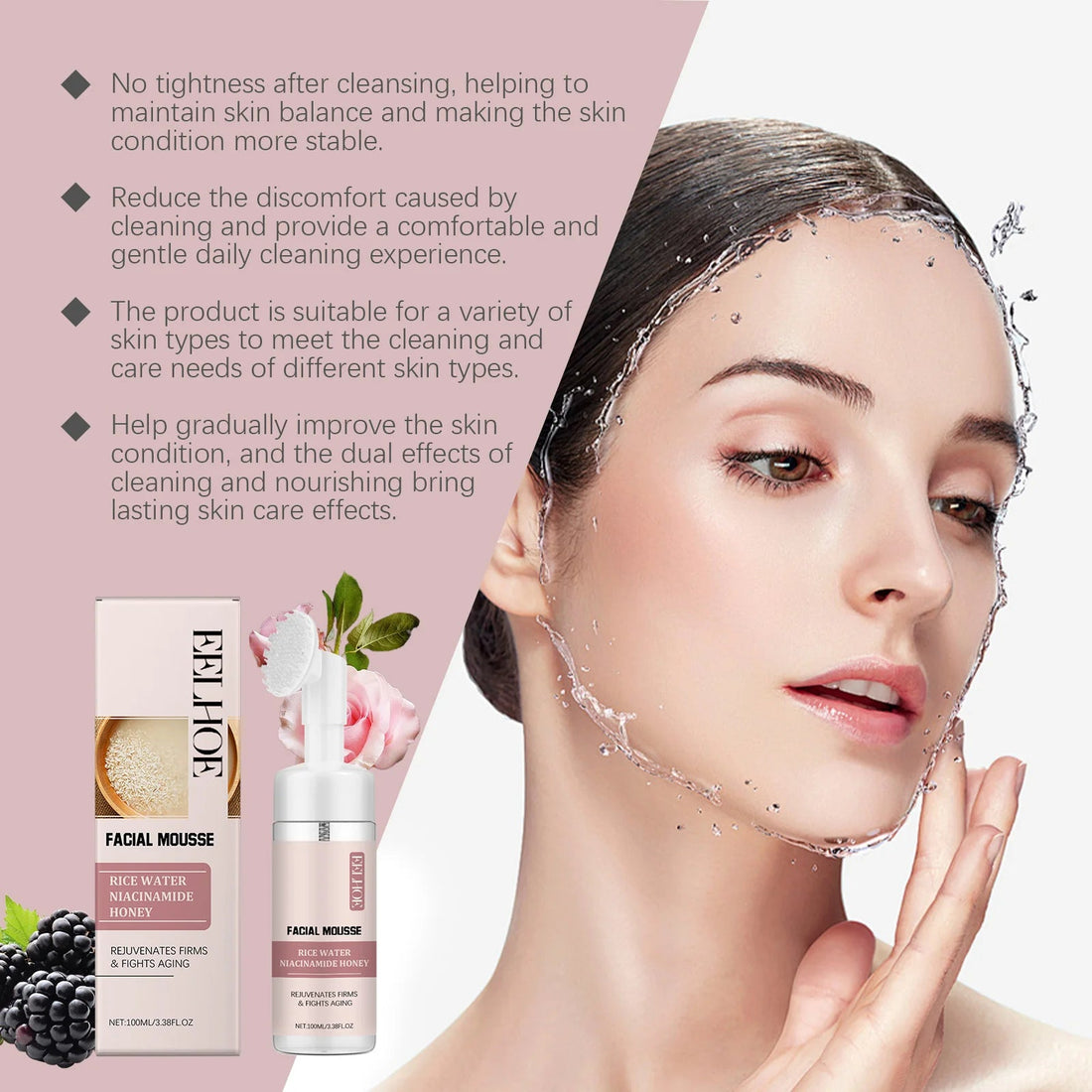 Rice Facial Cleanser Exfoliating Remove Dirt Anti Acne Oil Control Deep Cleansing Pores Shrinking Brightening Cleansing Mousse Halalzen