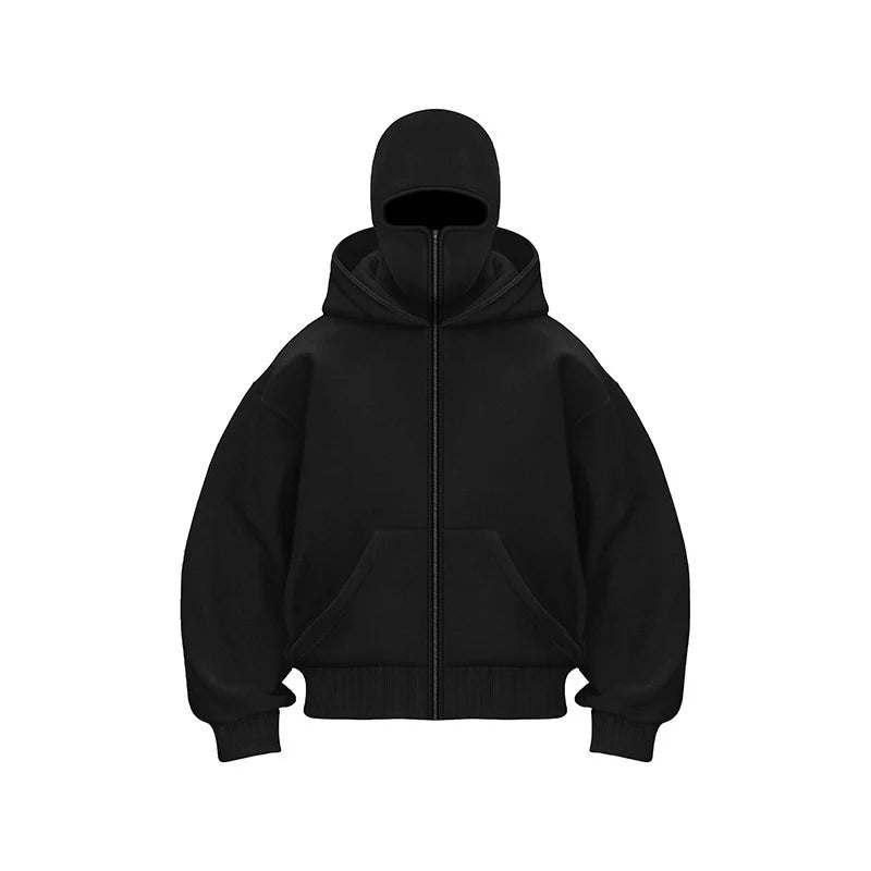 color blocking Hooded Sweatshirt Autumn Winter Long Sleeved Zipper Cardigan Double Headed Hat Mask Functional Casual Streetwear