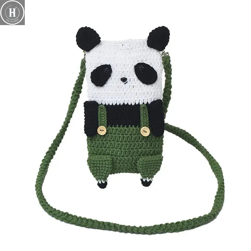 Crochet Shoulder Bag Creative Mobile Phone Bag Lion Knitted Handbag Adorable Cartoon Wool Knitting Bag For Young Women Casual HALALZEN