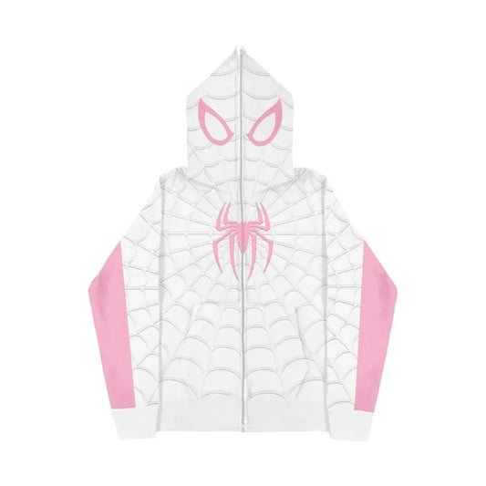 Foam printing Y2k clothing Spider web Red hoodie sweatshirt zipper warm Harajuku punk grunge Women Hip hop sweatshirt Hoodie
