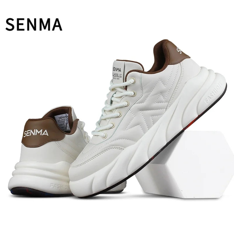 SENMA Sneakers for Men Genuine Leather Casual Shoes Mens Board/Tennis/Running/Walking Shoes Comfortable & Durable Athletic Shoes