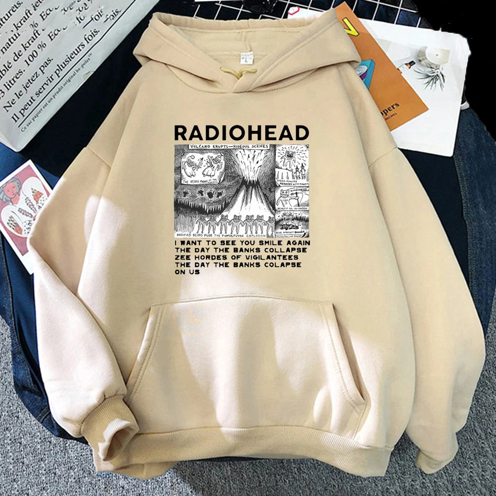 RockIndie Rock Radiohead Print Hoodie Man/Women Pullovers Hoodies Long Sleeve Fleece Streetwear Harajuku Male Tops Sweatshirts