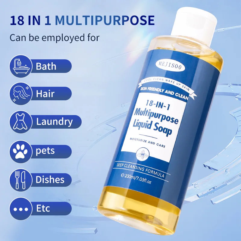 New Liquid Soap 200ml Much Foam Cleaning Care with 18-in-1 Multipurpose for Your Hair, Clothes and Other Dirty Things Halalzen