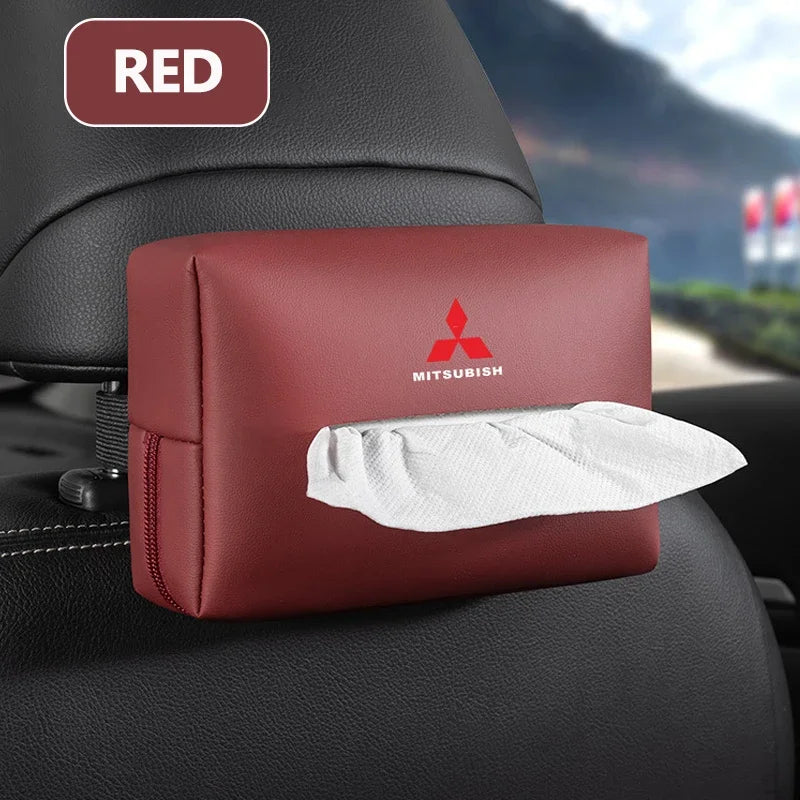 Leather Car Interior Tissue Box Seat Back Storge Bag for Mitsubishi Lancer Outlander Pajero L200 ASX Eclipse Ralliart EVO Galant