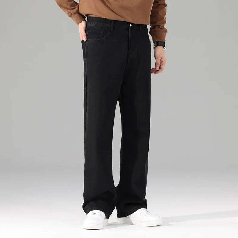 Neue Herren-Jeans für den Herbst, schwarz, lässig, Baggy-Hose, klassisch, gerader Schnitt, bequem, weit geschnitten, Denim-Hose, Herrenbekleidung