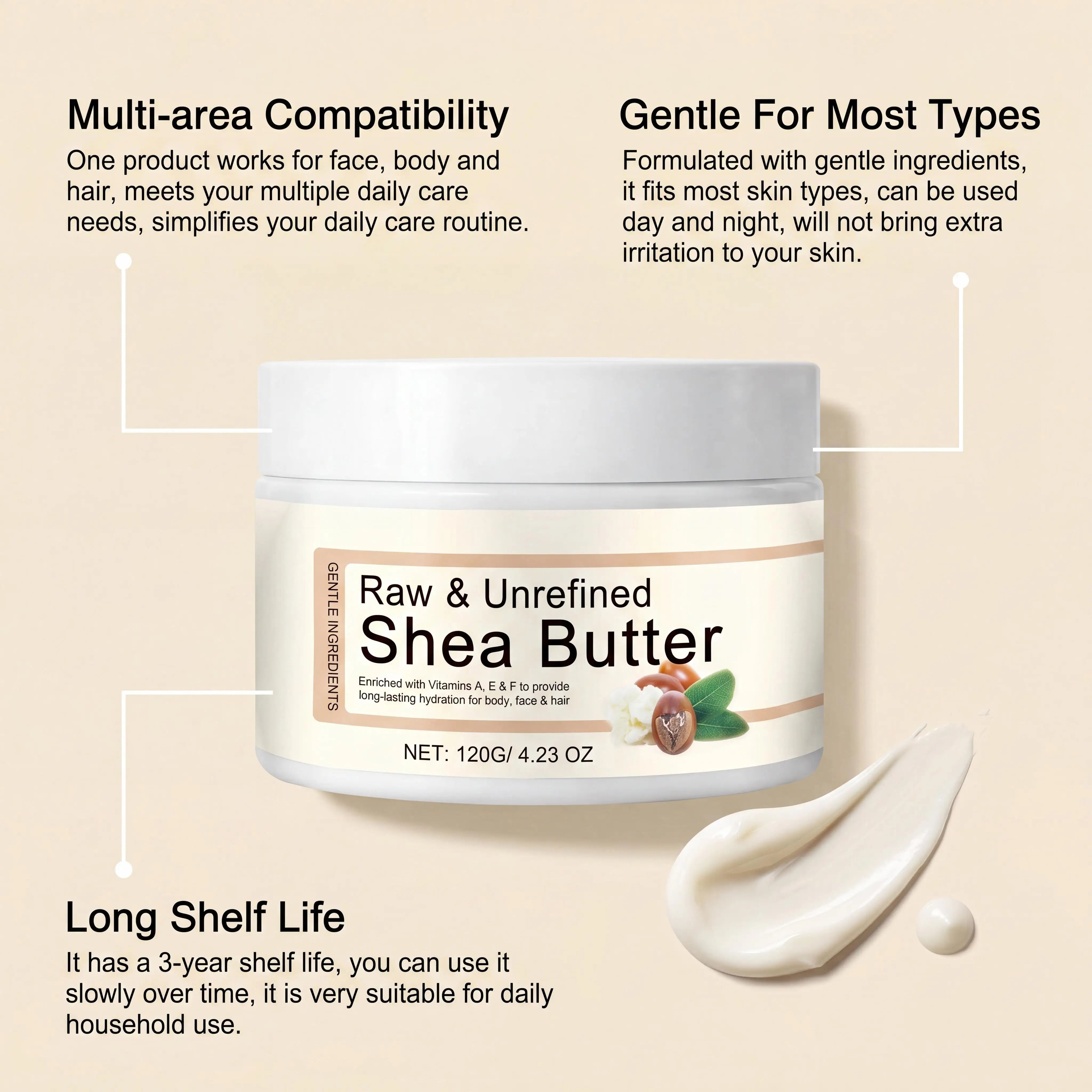 Natural Shea Butter Cream Improve Dry Skin On Legs Arms Deep Hydrating Moisturizing Skin Cracks Organic Face Body Moisturizer