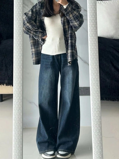 Womens Jeans Baggy Jeans Y2k Retro  Loose Straight Leg Washed Denim High Waist Slimming Comfort Fit Long Pants For Women