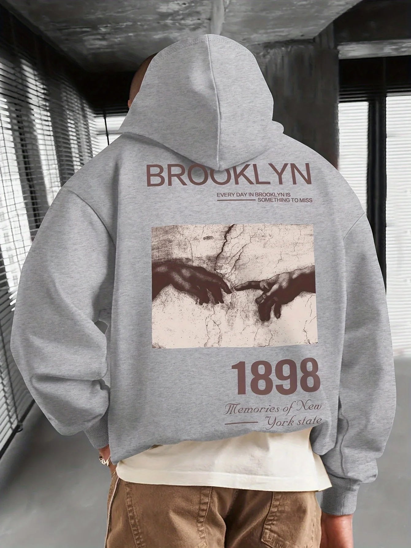 Men's Vintage Brooklyn 1898 Graphic Hoodie - Loose Fit Sweatshirt with Kangaroo Pockets, Heavyweight Casual Streetwear Pullover