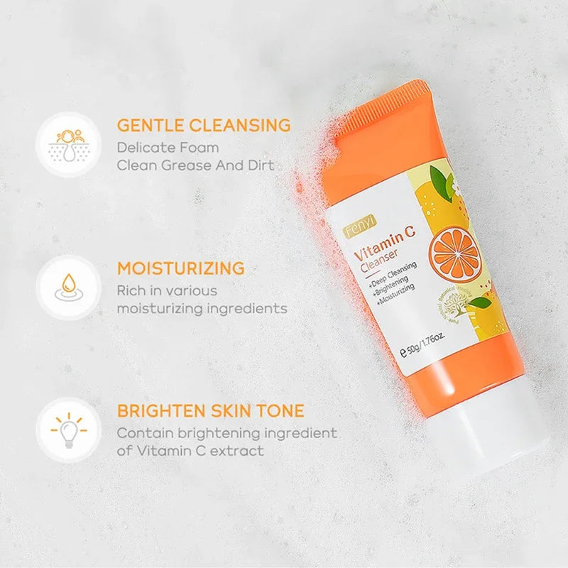 Vitamin C Facial Cleanser Skin Deep Cleansing Moisturizing Blackhead Removal skincare Face Wash Foam Face Cleanser Skin Care Halalzen