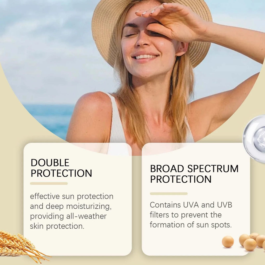 SPF 50+ Mild Moisturizing Sunscreen Soothe Cool Sunblock UVA/UVB Brighten Anti Oxidate Sun Prevent Sunburn Moisturize Sunscreen Halalzen