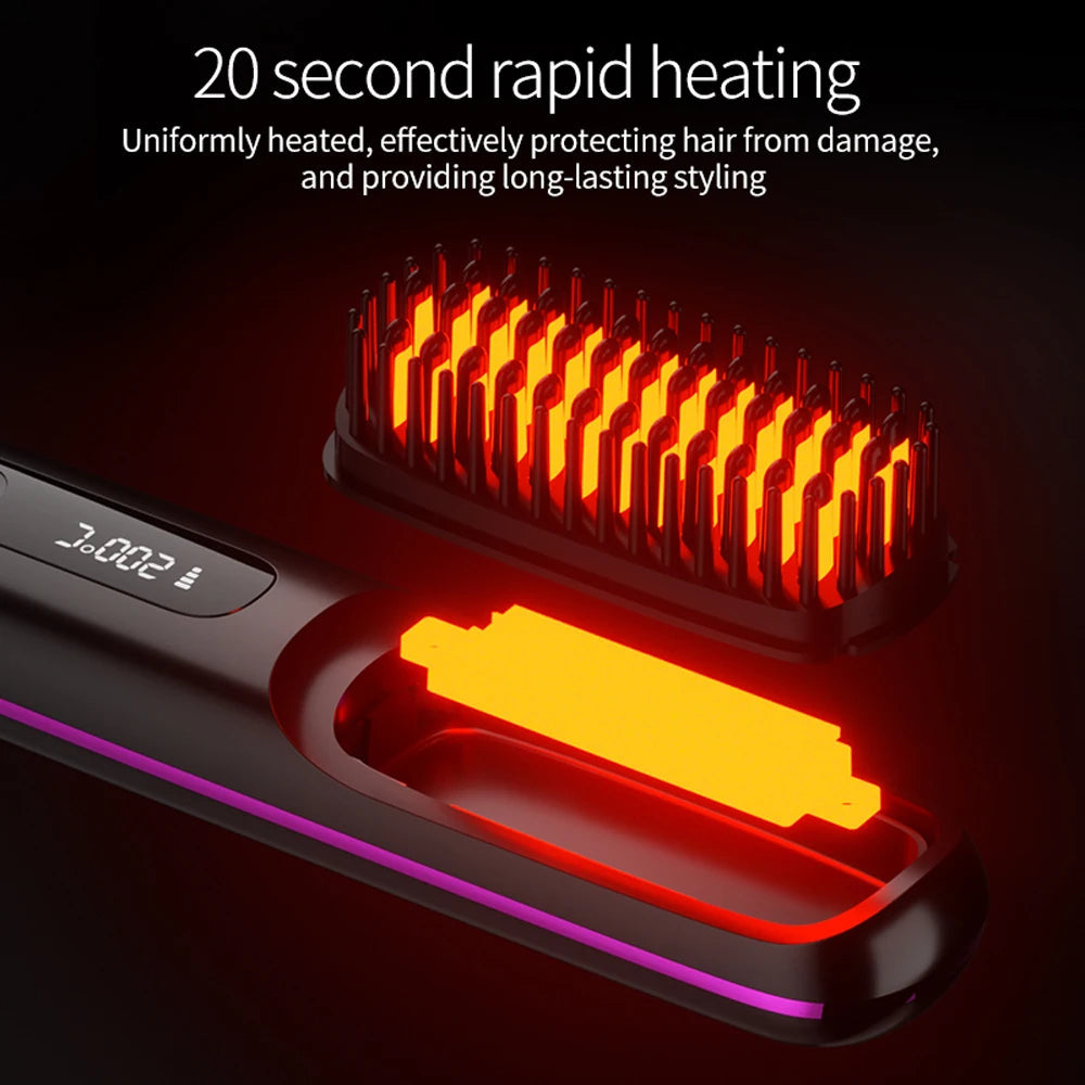 Cordless Hair Straightener Brush 3 Temperature Electric Negative Ions Ceramic Anti-Scald Heated Comb Hair Styling Tools Halalzen