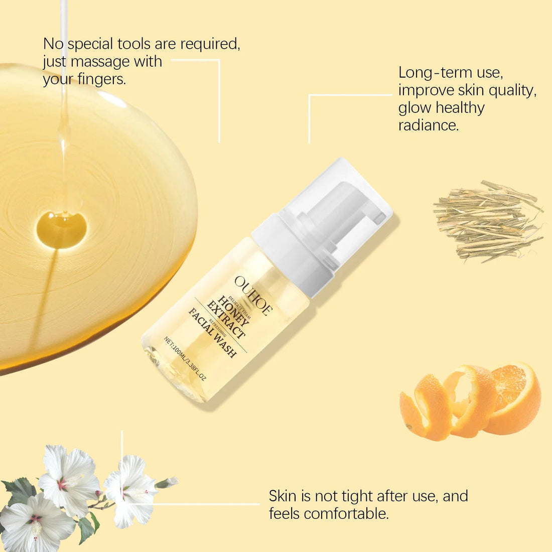 Honey Facial  Foaming Cleanser Gentle Oil Control Reduce Acne Blackhead Purify Pore Soothing Relieve Redness Hydrating Face Wash Halalzen