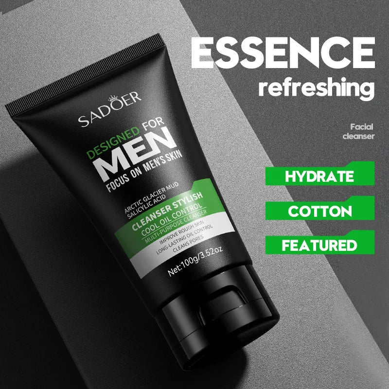 Deep Cleansing Facial Cleanser for Men Oil Control & Moisturizing Blackhead Removal & Pore Minimizer Acne Scar Care & Gentle Halalzen