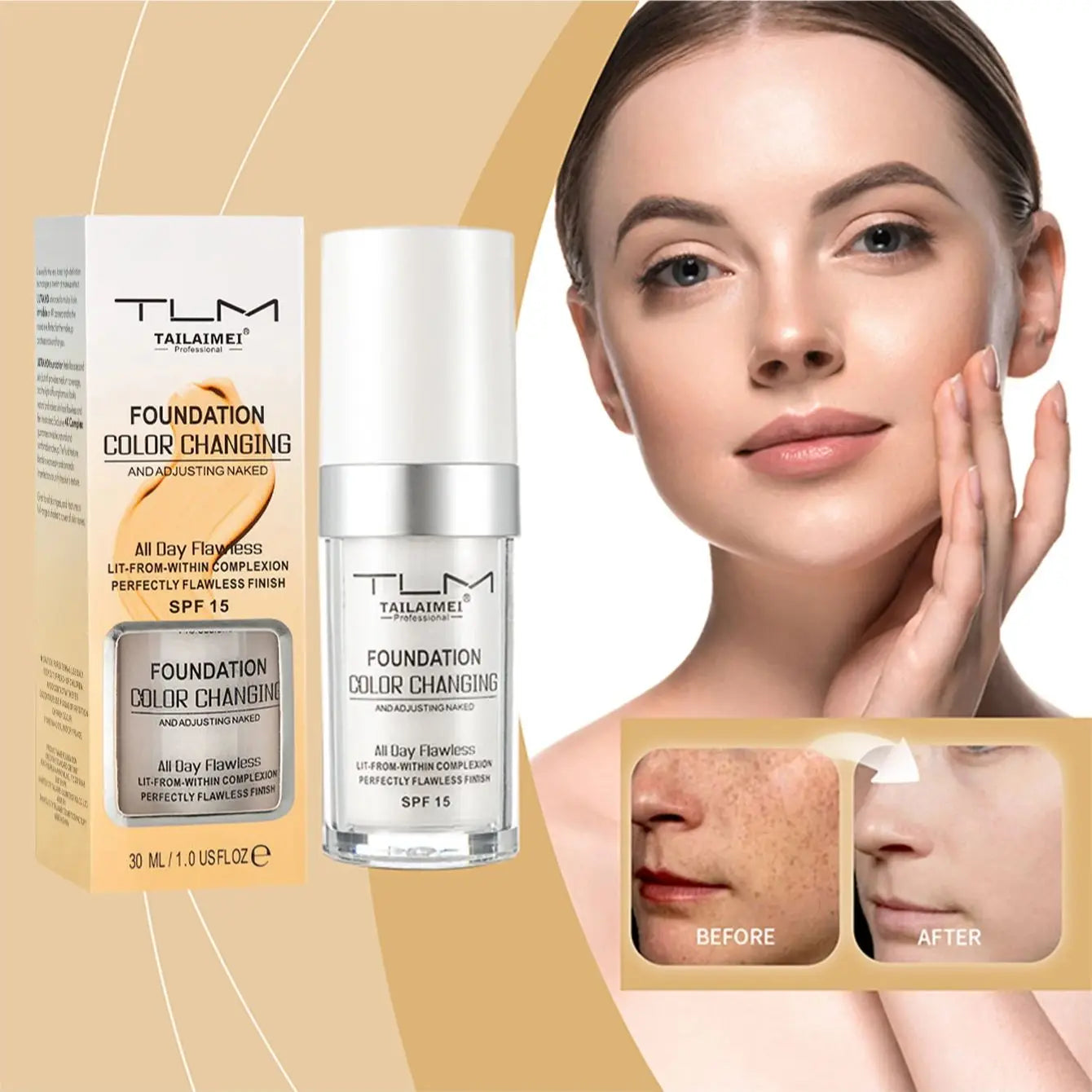 Warm Change liquid foundation sunscreen lasting oil control easy to apply makeup waterproof portable Halalzen