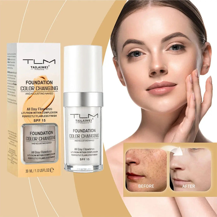 Warm Change liquid foundation sunscreen lasting oil control easy to apply makeup waterproof portable Halalzen