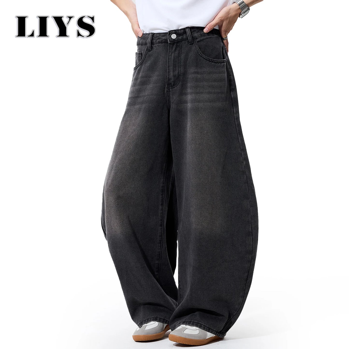2025 Autumn Men's Retro Grey Black Loose Wide Leg Jeans American Street Baggy Goth Pants Man Designer Jeans Y2K Denim Pants