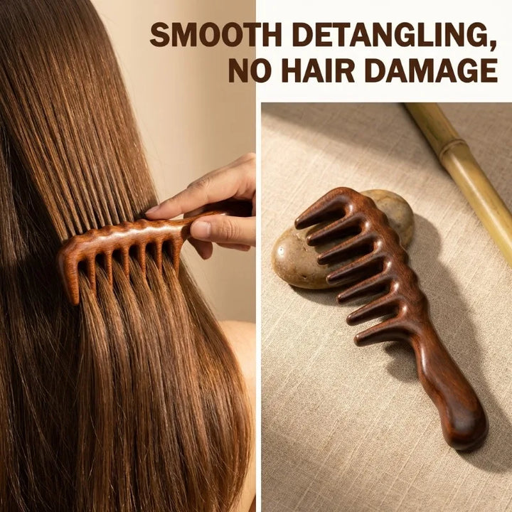 Wood Wide Tooth Massage Comb Anti Static Sandalwood Scalp Massage Comb Portable Hair Styling Wooden Comb for Scalp Care
