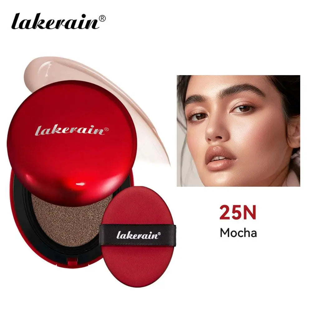 LAKERAIN 12 Color Air Cushion Foundation Red Shell Design Natural Coverage Formula Lightweight Breathable Makeup Base
