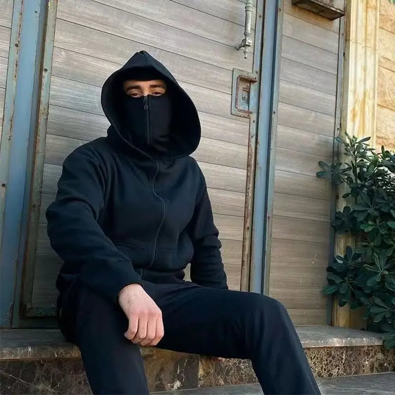 Ninja mask hooded men's winter windproof and warm double hat design sports jacket outdoor running and cycling jacket Gothic Hara