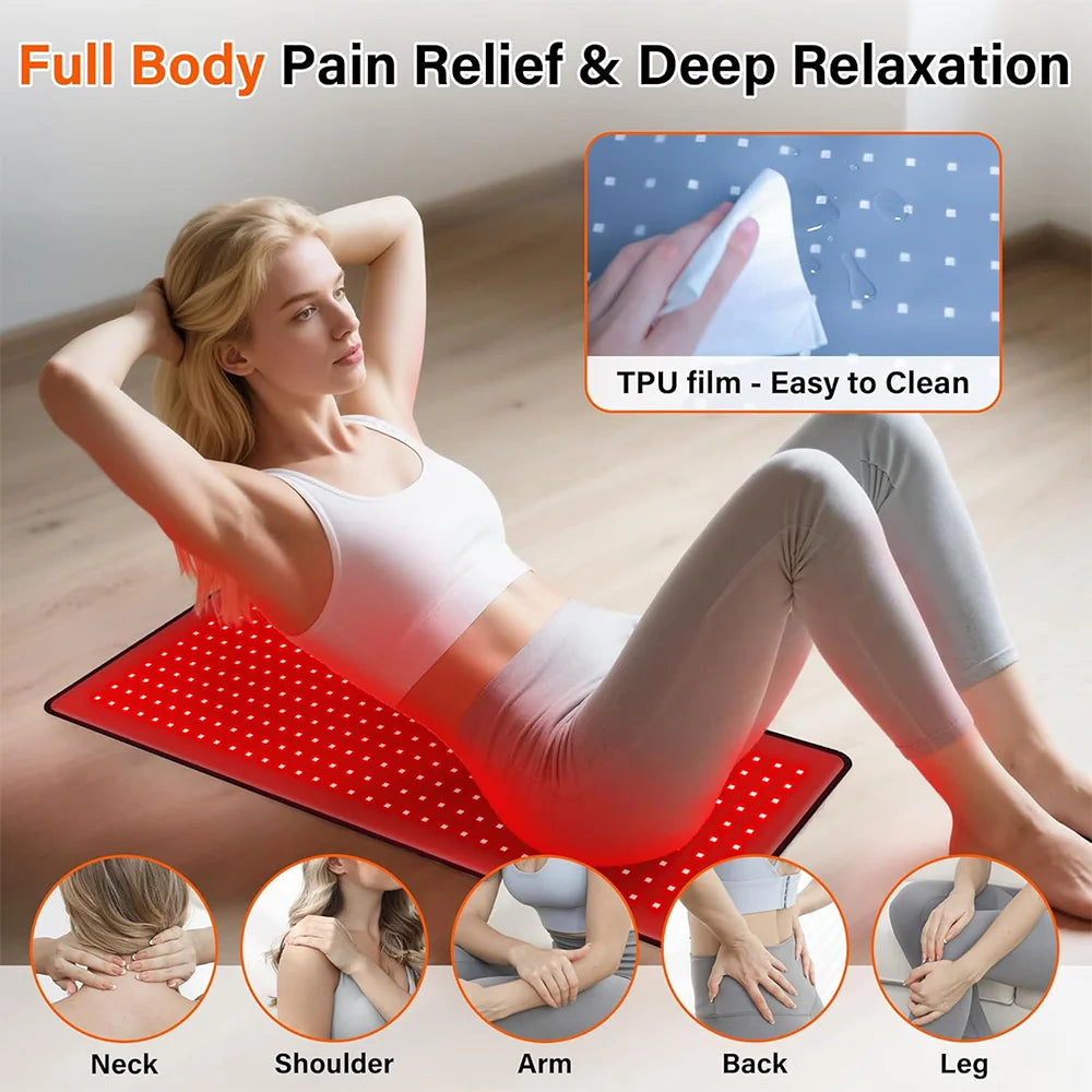 Red Light Therapy Mat for Body 330LEDs Red Light Therapy Pad 660nm&850nm Infrared Light Therapy for Shoulder Back Pain Relief