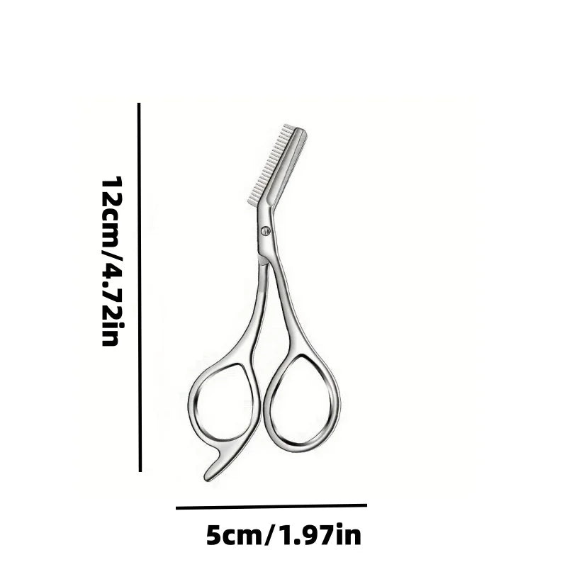 1-Piece Stainless Steel Eyebrow Trimmer with Comb, Women's Special Eyebrow Scissors, Men's Trimmer, Small Eyebrow Trimmer Set Tool, Universal for Left and Right Hands, Durable and Precise for Shaping and Trimming Halalzen