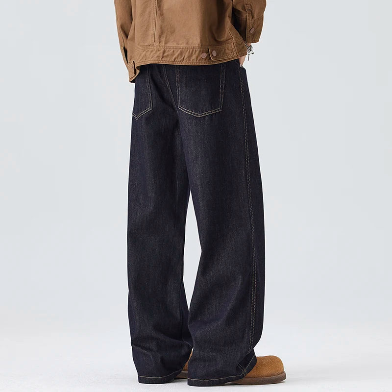 High-end Quality Primary Color Jeans Man Autumn and Winter N Street Craze Brand Handsome Wide Leg Straight Tube Pants