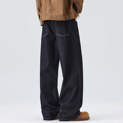 High-end Quality Primary Color Jeans Man Autumn and Winter N Street Craze Brand Handsome Wide Leg Straight Tube Pants