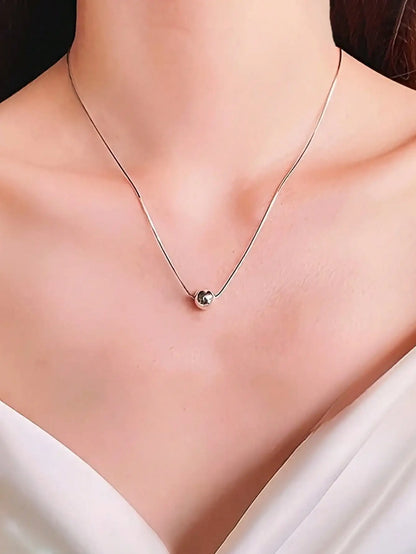 Elegant S925 Sterling Silver Vintage Bohemian Style Necklace - Simple Spherical Pendant and Snake Chain, Perfect Anniversary Gif