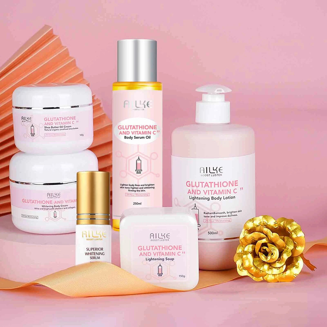 AILKE Glutathion and Vitamin C Whitening Set, Moisturizing, Remove Melanin, Freckles, Black Spots, Chloasma, Clean Skin