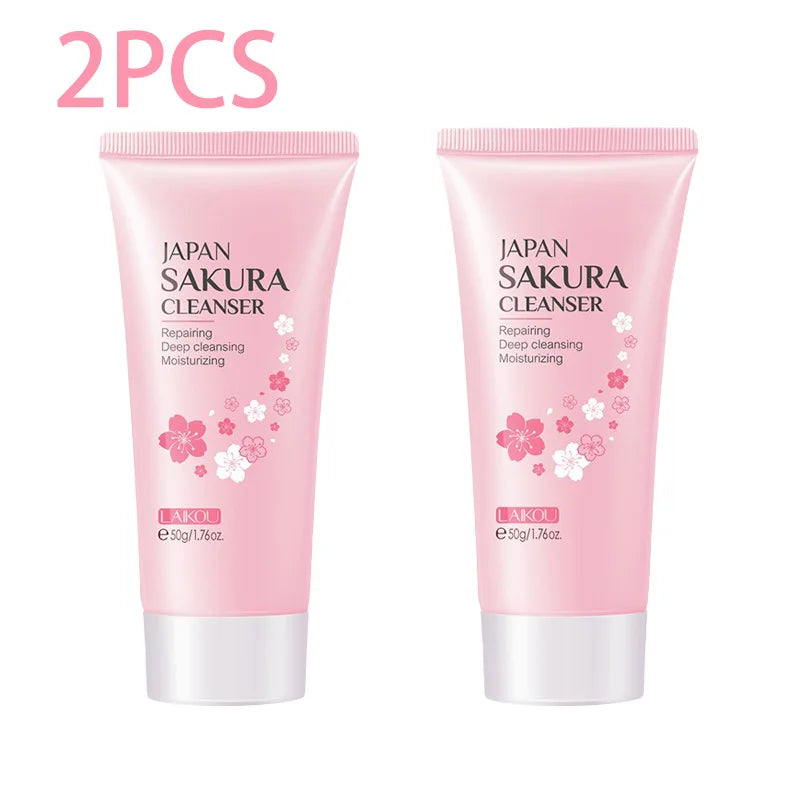 Sakura Cleanser Rich Foam Deep Clean Remove Grease Improve Oily Face Wash Cream Gentle Moisturizing Remove Blackhead Cleanser Halalzen