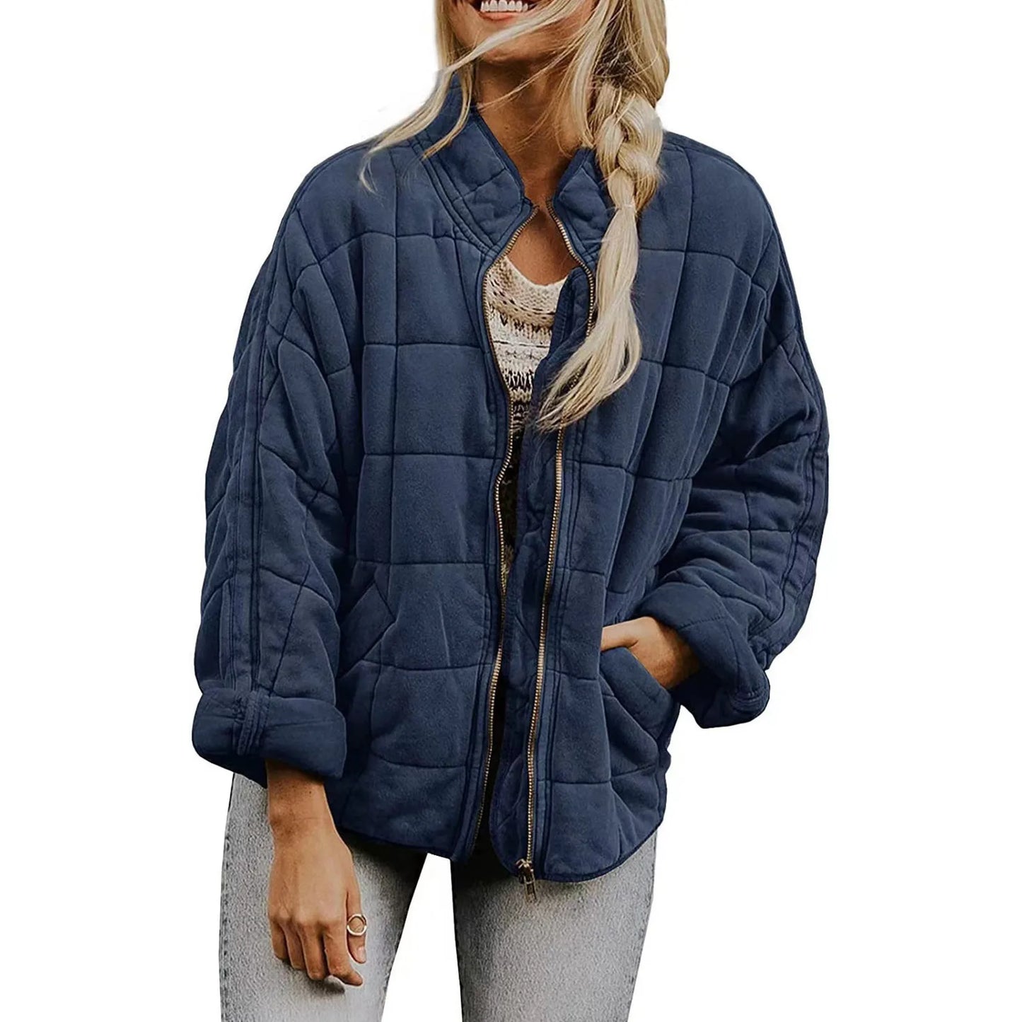 Women Casual Cotton Jacket Solid Color Loose Zipper Jacket With Pocket Autumn Winter Warm Coat Fashion High Street Outerwear