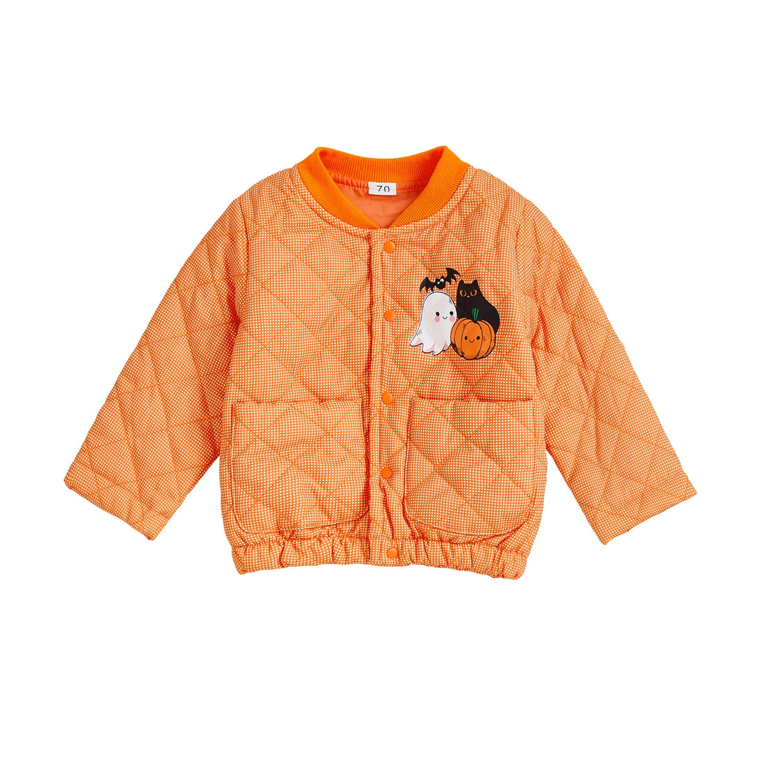 Infant Halloween Costume  Pumpkin Ghost Print Long Sleeve Button Up Stand Collar Quilted Jacket with Pockets for Toddlers