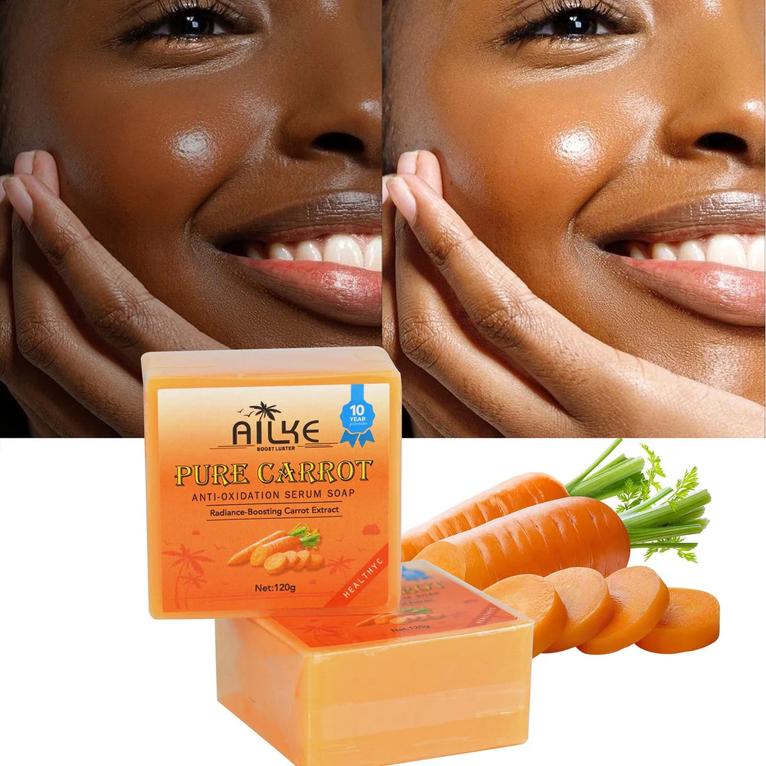 AILKE Pure Carrot Anti-Oxidation Serum Soap, Whitening, Clean Stains, Skin Brightening Soap Bar, With Vitamin C, For Body, Face Halalzen