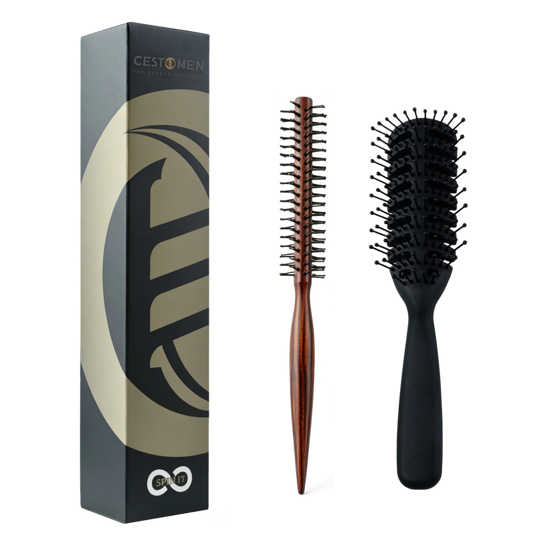 2Pcs Professional Salon Hair Styling Brush Wooden Round Brush Set Vent Brush Detangling Volumizing Hair Brush Barber Home Use