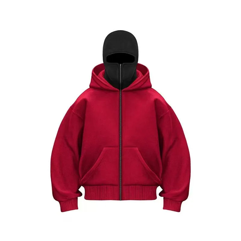 2025 Autumn/Winter Men's Zipper Double Hoodie Casual Sports Shirt with Hooded Mask Design Sports Jacket Top Outdoor Activities