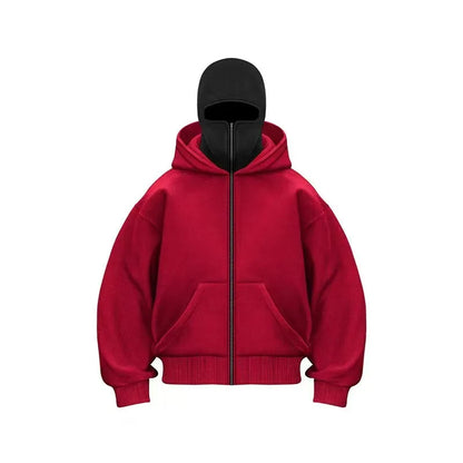 2025 Autumn/Winter Men's Zipper Double Hoodie Casual Sports Shirt with Hooded Mask Design Sports Jacket Top Outdoor Activities