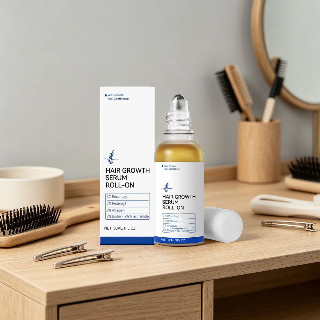 Hair Growth Serum Roll-On Redensyl & Rosemary Scalp Care Anti Hair Loss Serum Nourishing Scalp Massage Serum for Men & Women