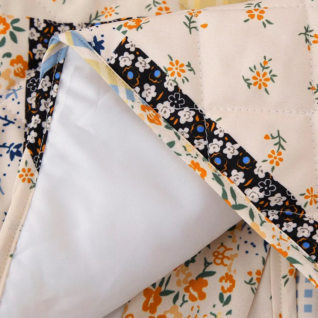 Fall Winter Women's Quilted Coats Jacket Lightweight Fashion Floral Print Casual Long Sleeve Button Cardigan Outwear Streetwear