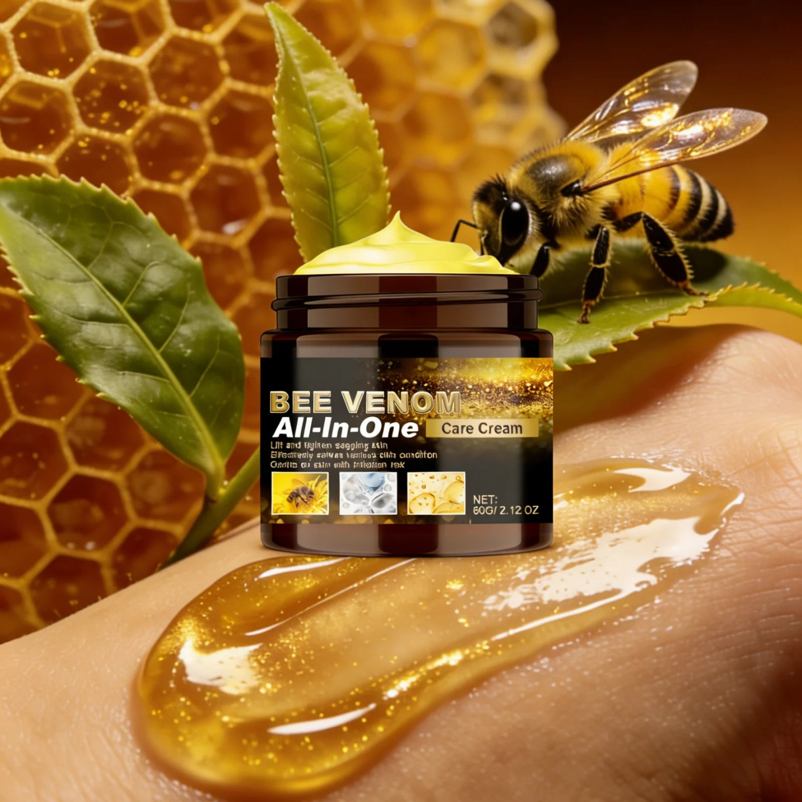 Bee Venom Wrinkle Removal Cream Tighten Skin Elasticity Enhancement Deep Hydration All in One Tea Tree Oil Body Moisturizer 60g