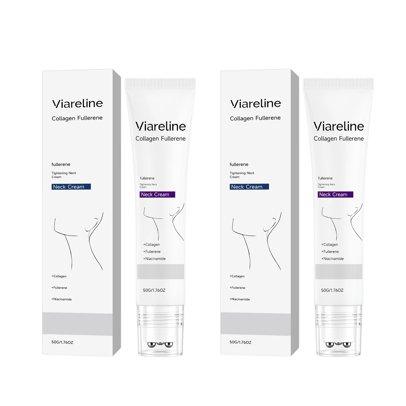 Collagen Fullerene Neck Cream Niacinamide Brightening Jawline Tighten Lift Firming Anti-Wrinkle Neck Care Moisturizing Cream with Rollers