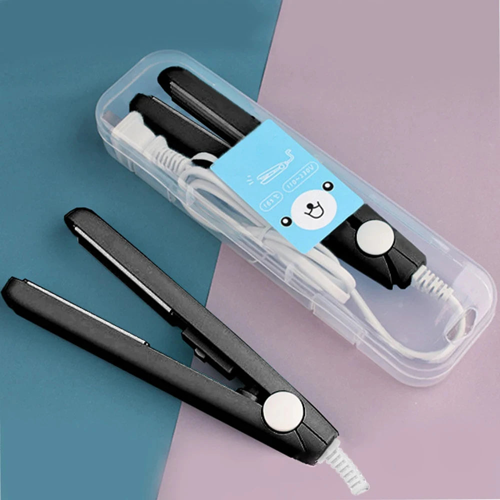 Electric Ceramic Mini Hair Straightener Unisex Portable Flat Iron Wet/Dry Straightening Curling Irons Black FastHeat Hair Curler Halalzen