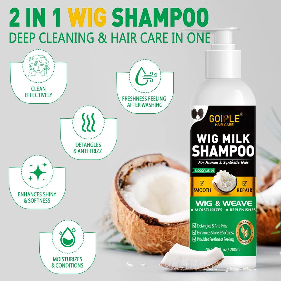 2 In 1 Wig Shampoo and Leave-in Conditioner Wig Care Solution Detangle Spray Anti-Frizz Moisturizes & Revitalizes Synthetic Wigs Halalzen