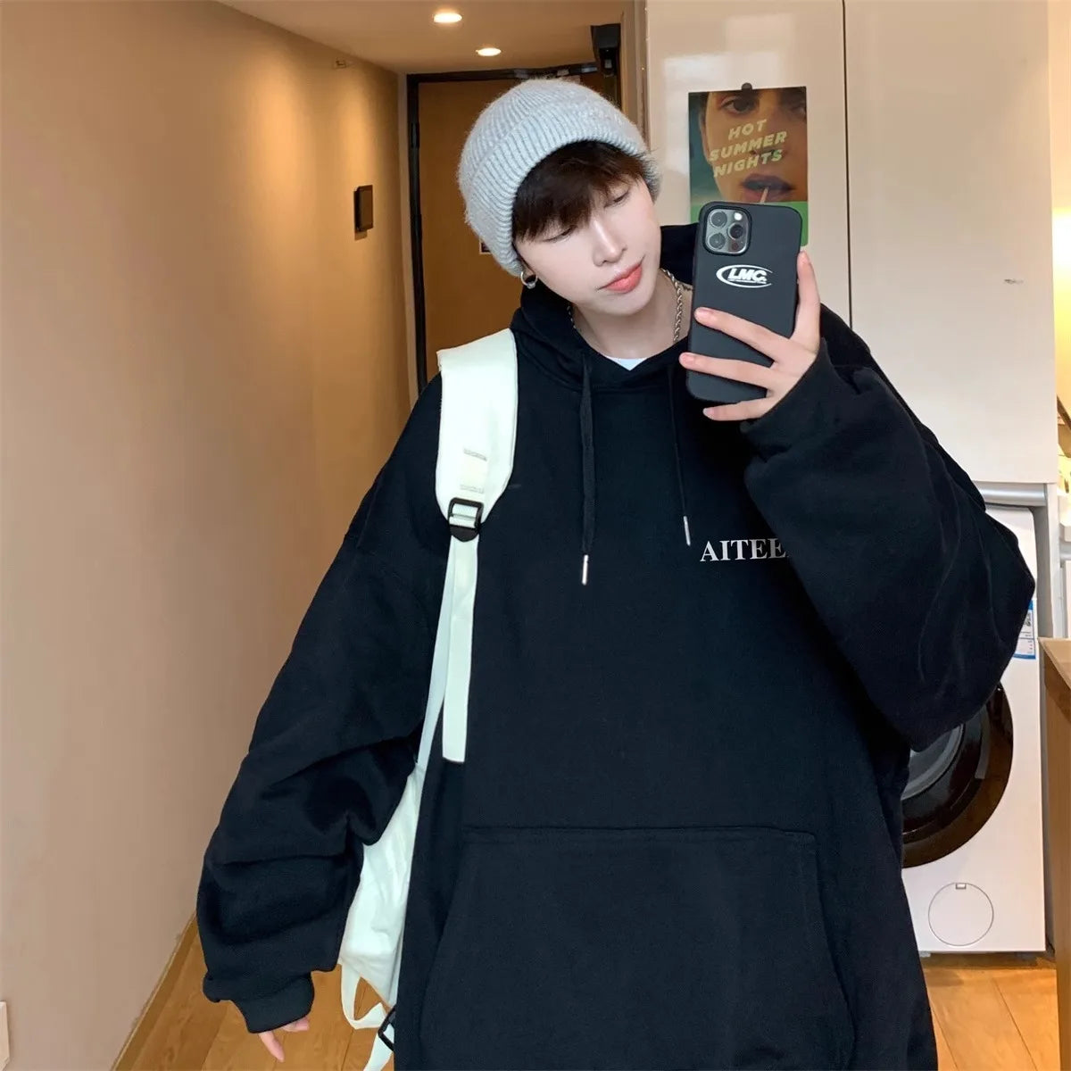 American Retro Hoodies Men Autumn Winter 2025New Fashion Street Letter Print Kangaroo Pouch Y2K Top Men Warm Sweatshirt Student