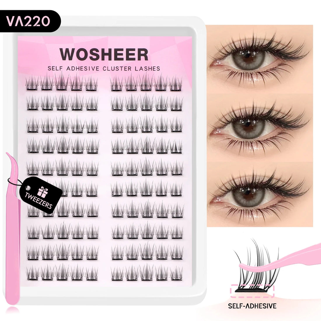 WOSHEER Manga Self Adhesive Lash Clusters Kit Natural Reusable Eyelash Clusters No Glue Needed Pre Glued Cluster Lashes Halalzen