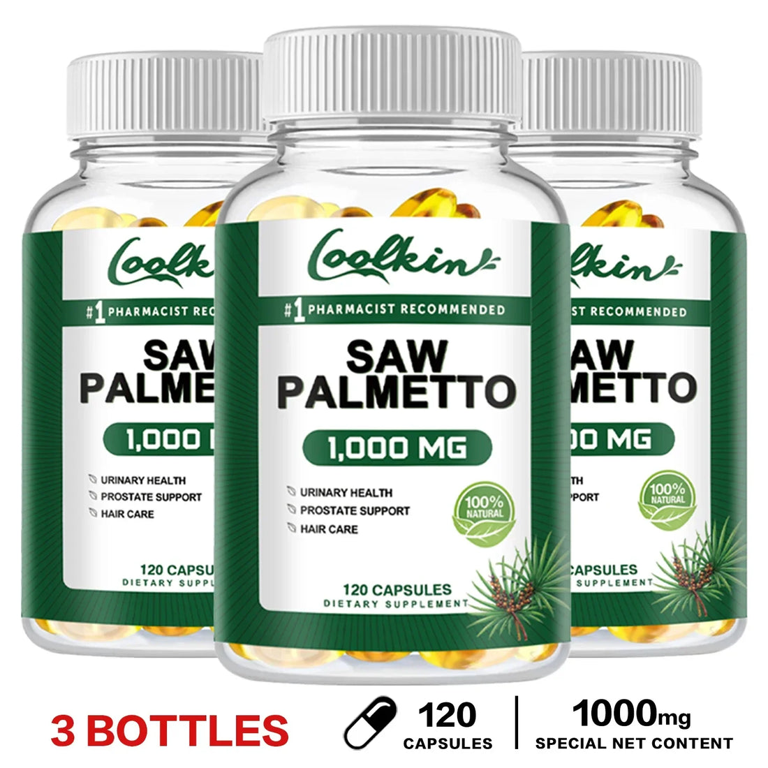 Saw Palmetto - Promotes Hair Growth, Prevents Hair Loss, Reduces Baldness, Supports Healthy Urination Frequency