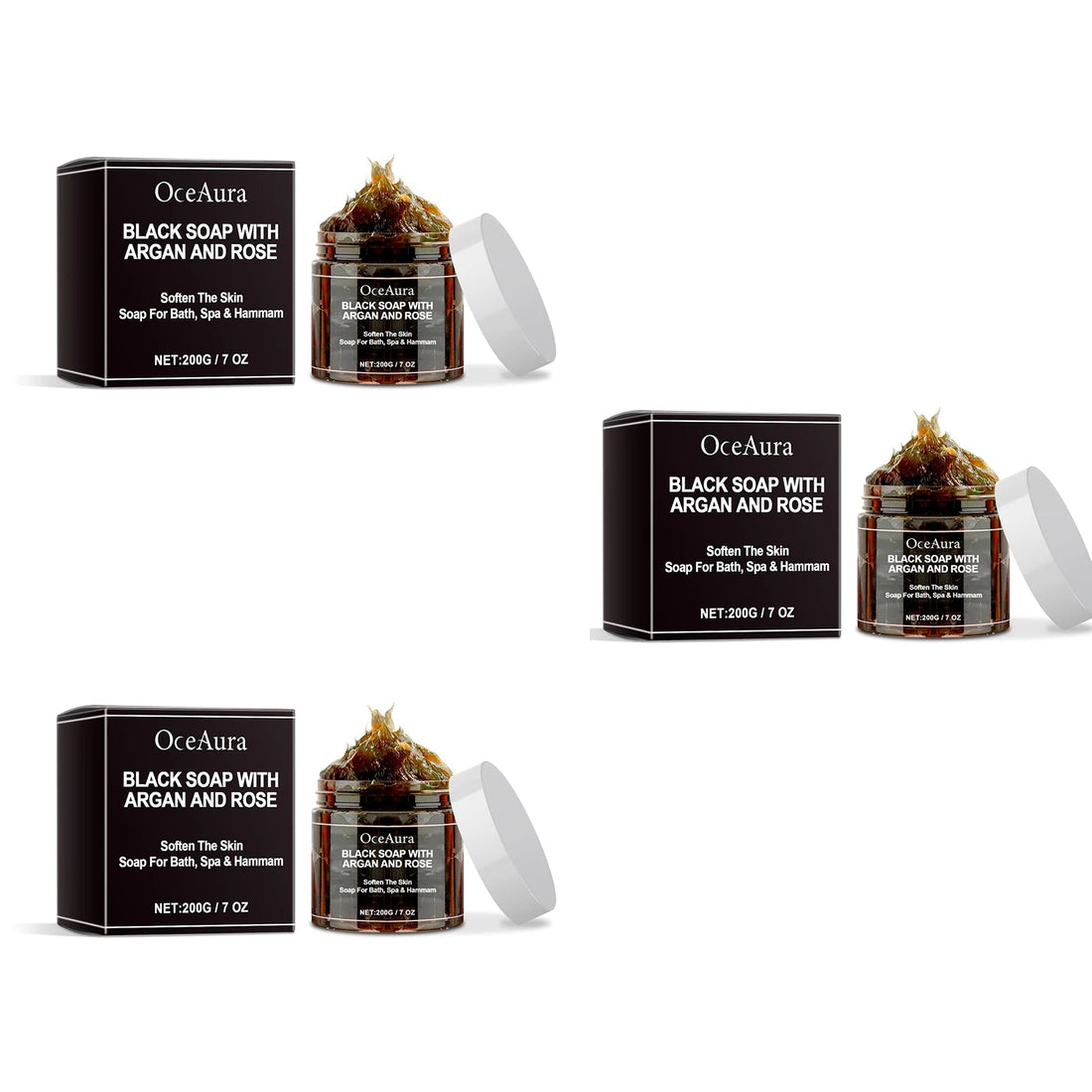 OCEAURA Black Soap With Argan And Rose lack Beldi Soap Ideal For Dead Skin Remover Body Scrub Purifying Deep Cleansing 200g/7 Oz Halalzen