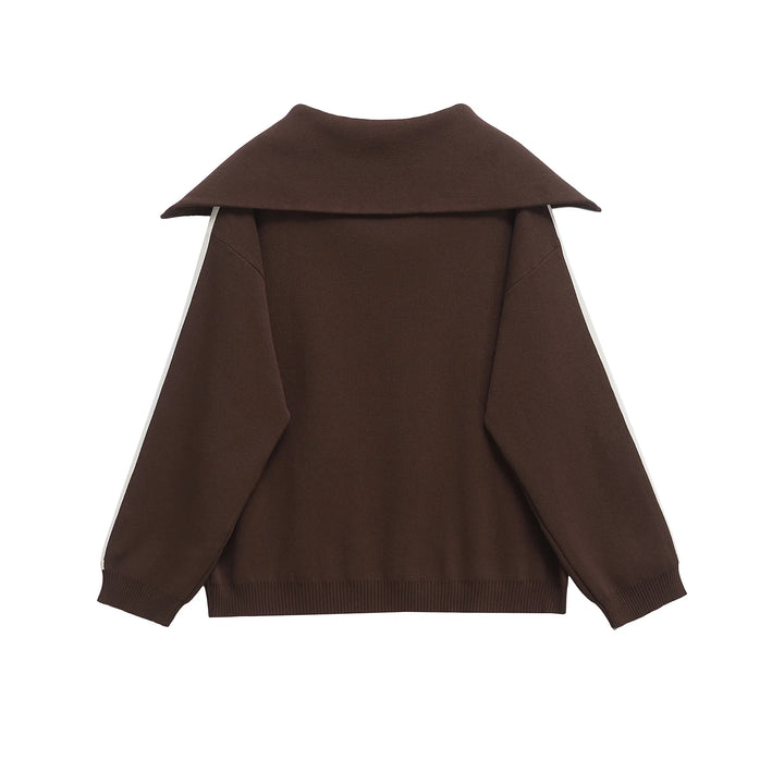 DUOPERI Ensemble 2 pièces pour femme : pull marron et pantalon taille haute élastique. Style chic et féminin.