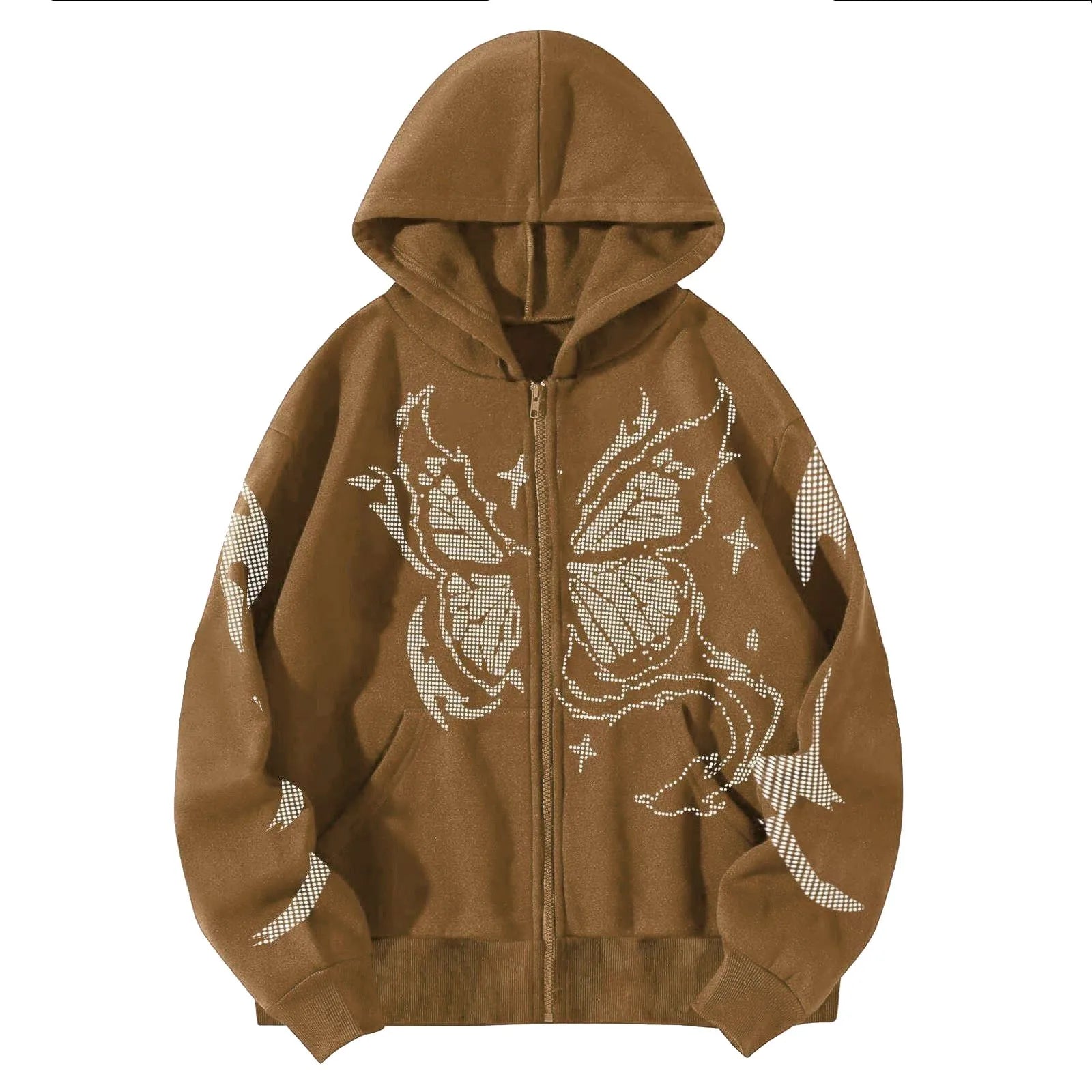 Hoodies Y2k Women Fashion Casual Monogram Print Long Sleeve Drawstring Hooded Sweatshirt Butterfly 2000s Clothes Y2k
