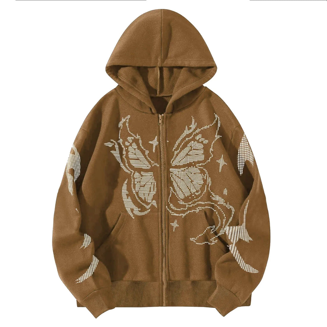 Hoodies Y2k Women Fashion Casual Monogram Print Long Sleeve Drawstring Hooded Sweatshirt Butterfly 2000s Clothes Y2k